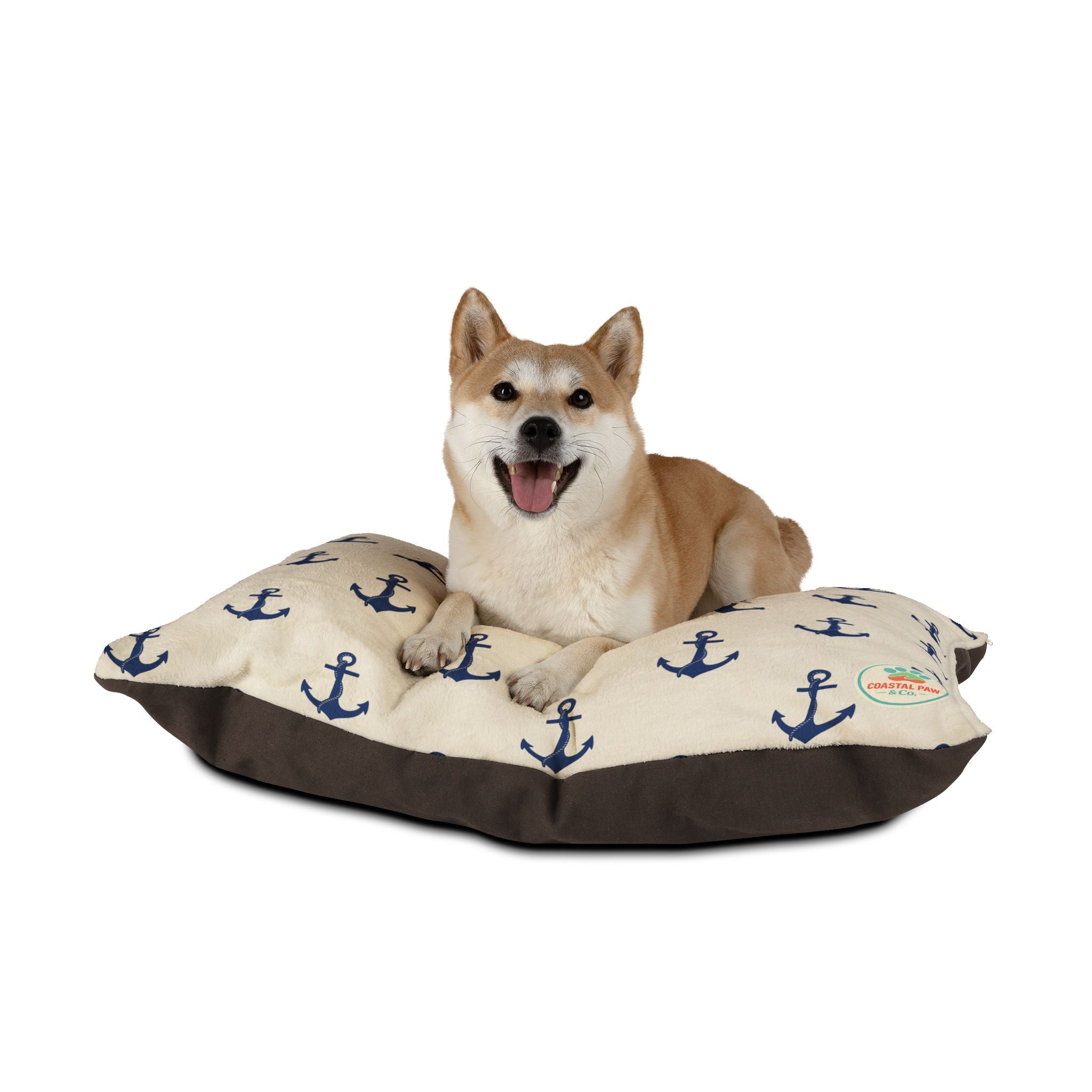Navy Anchor Pattern Pet Bed | Nautical Dog Cat Bed, Coastal Anchor Print