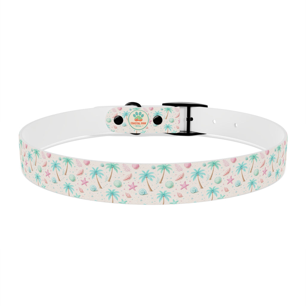 Tropical Palm Tree and Starfish Dog Collar | Pastel Beach Pattern