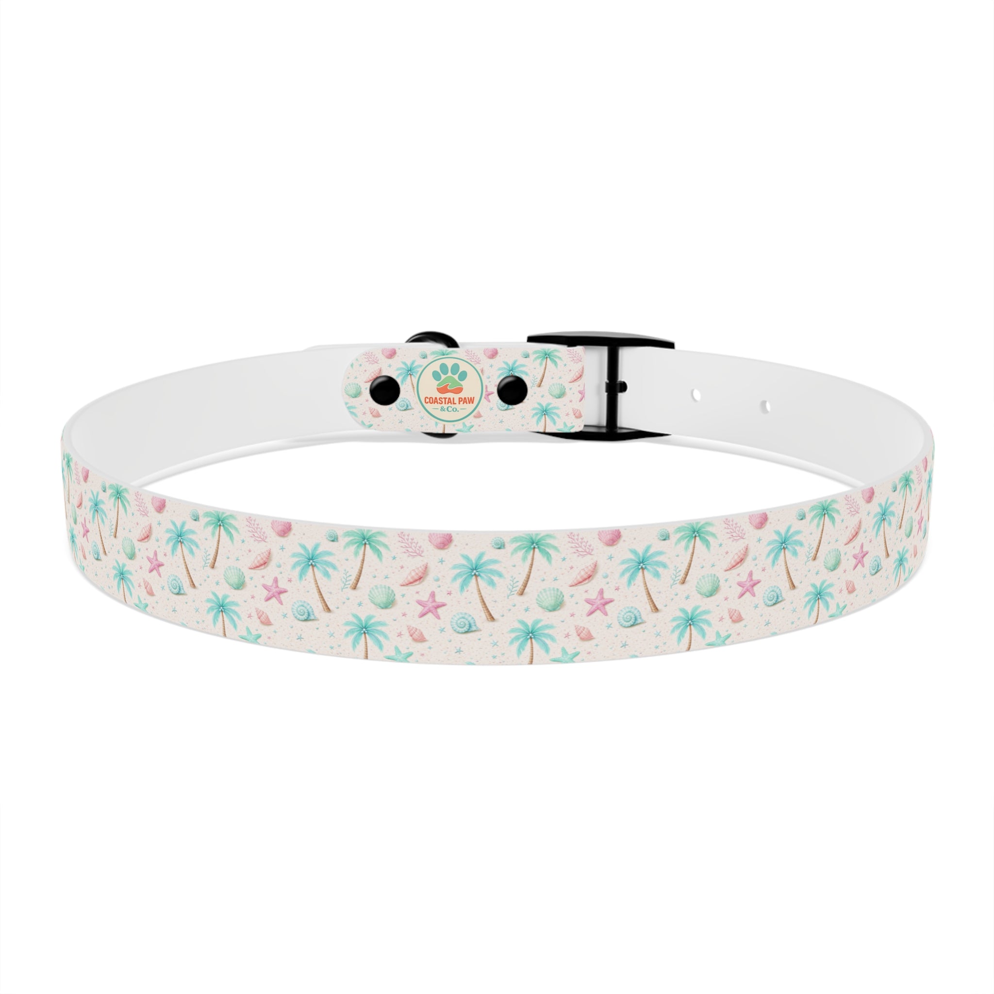 Tropical Palm Tree and Starfish Dog Collar | Pastel Beach Pattern