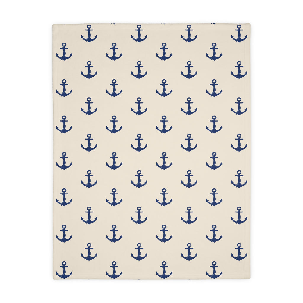 Navy Anchor Pattern Blanket | Velveteen Microfiber Throw