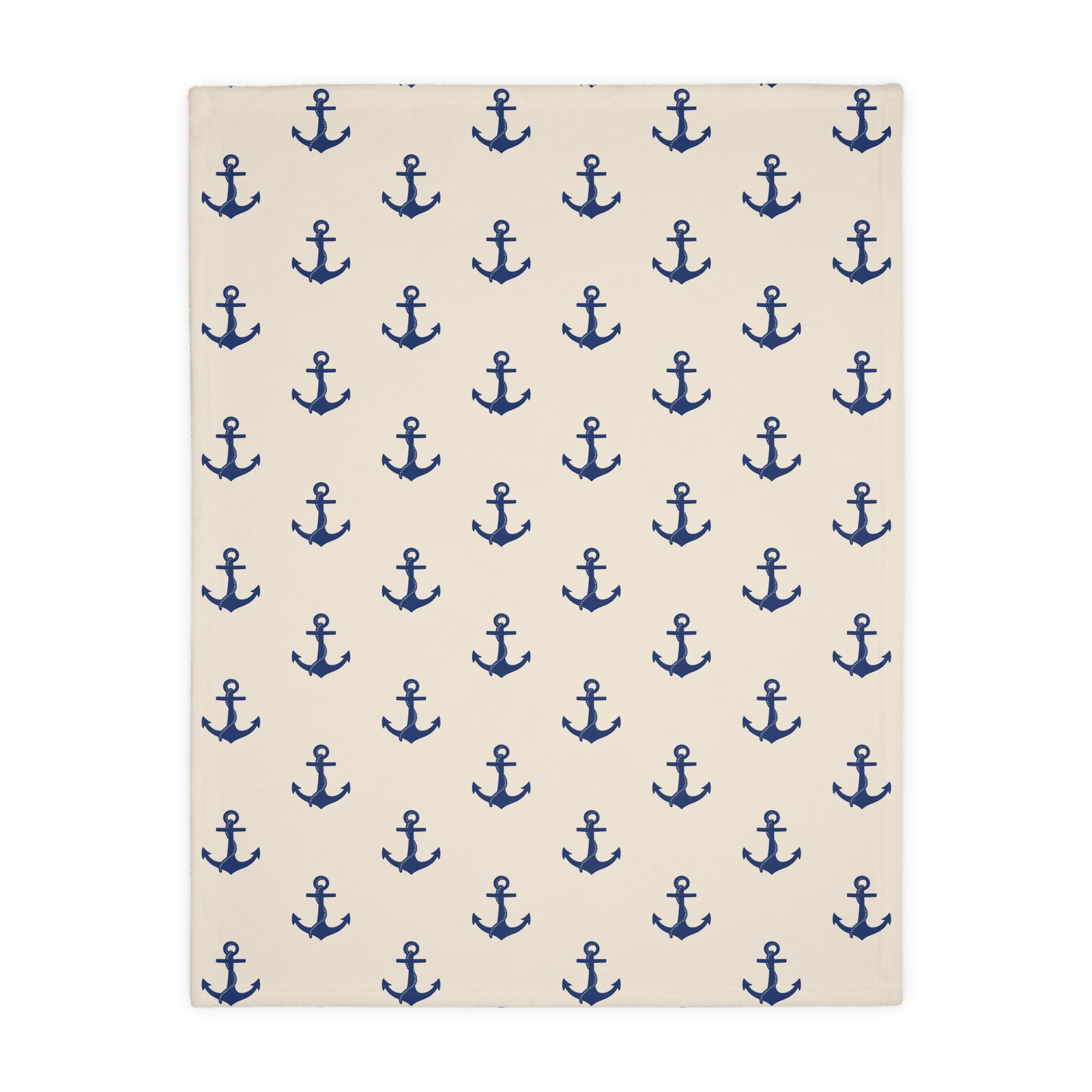 Navy Anchor Pattern Blanket | Velveteen Microfiber Throw