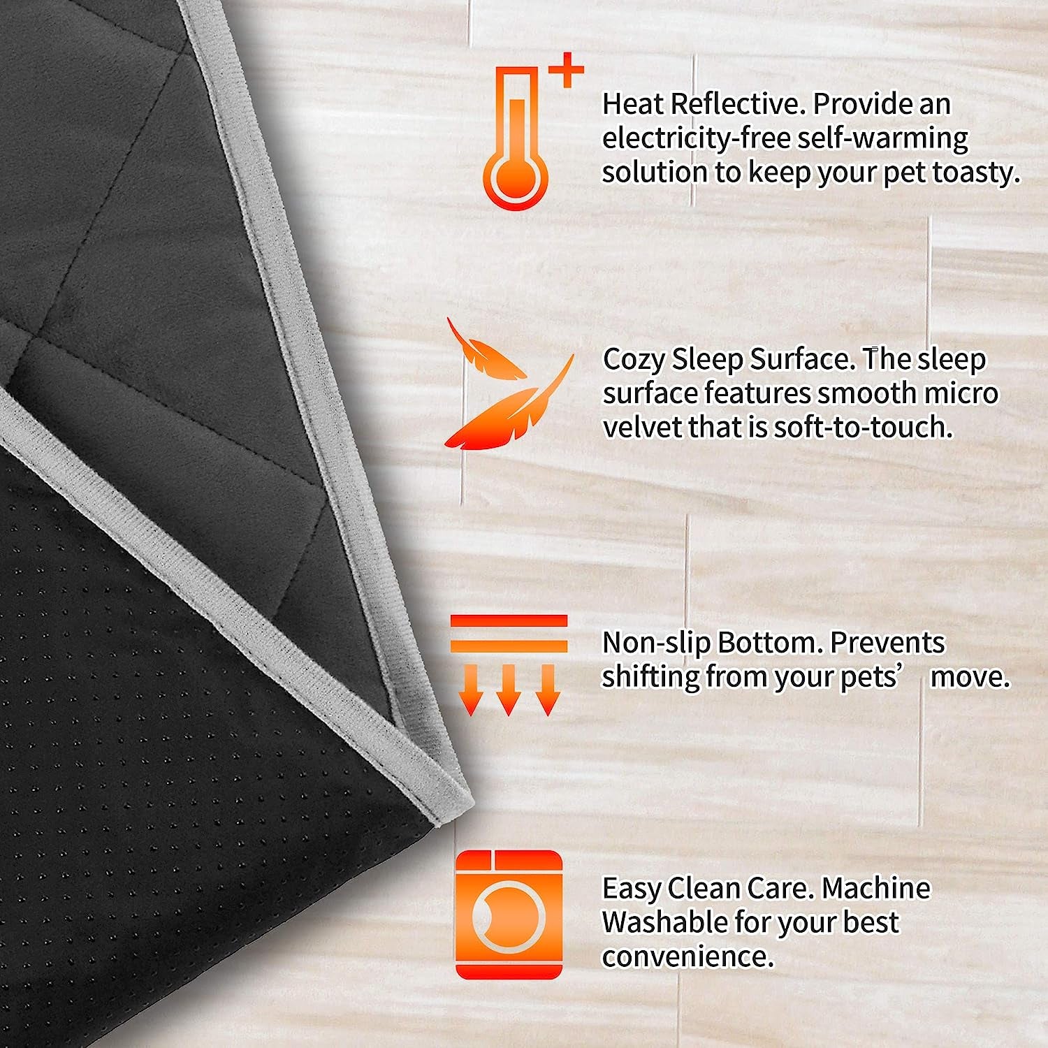 Self Warming Thermal Pet Mat for Dogs and Cats, Body Heat Reflecting Cat Bed Mat, Washable, for Sofa & Crate & Kennel & Car Seat (Obsidian Black, Small (20'' X 16'' X 0.4''))