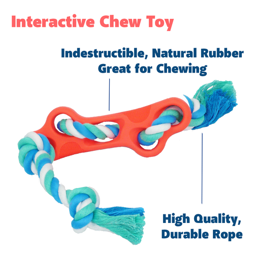 Rubber Bone Dog Chew Toy with Tug Rope - Coastal Paw & Co