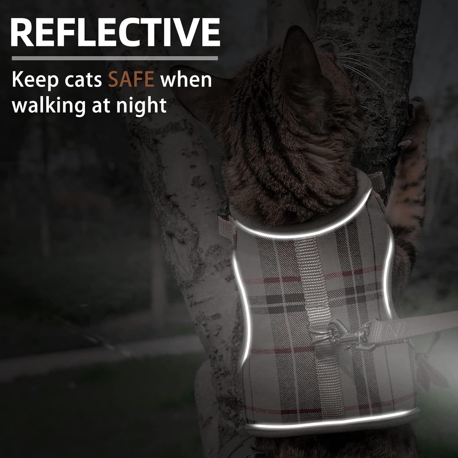 Soft Mesh Cat Vest Harness and Leash Set Puppy Padded Pet Harnesses Escape Proof for Cats Small Dogs Rabbits Bunny, Plaid Beige, M