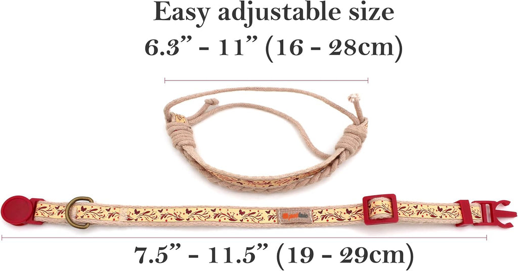 Breakaway Cat Collar & Matching Friendship Bracelet – Adjustable, Soft Cotton Collar for Cats, Quick-Release Safety Buckle, Lightweight, Stylish, Anti-Lost ID Tag, Red