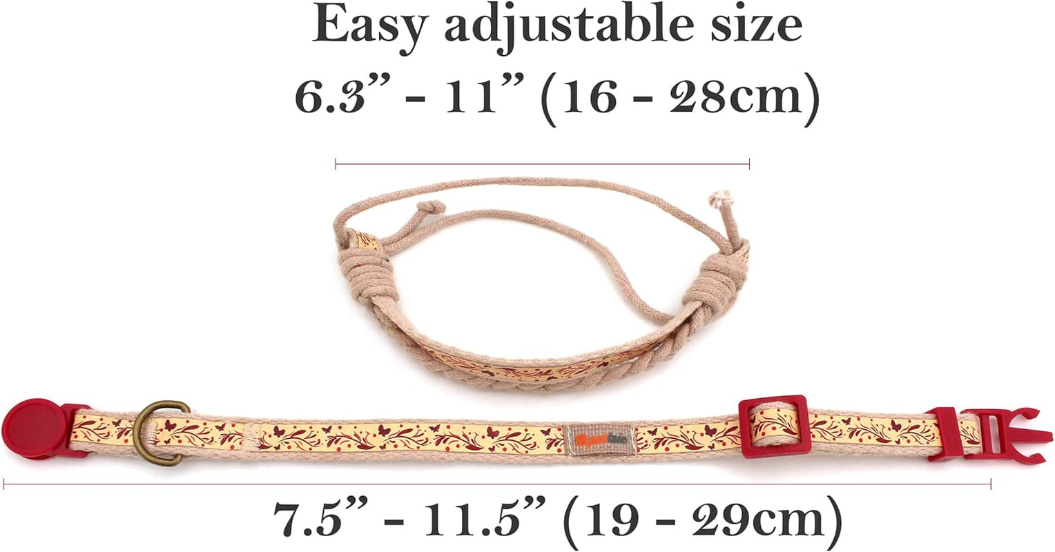 Breakaway Cat Collar & Matching Friendship Bracelet – Adjustable, Soft Cotton Collar for Cats, Quick-Release Safety Buckle, Lightweight, Stylish, Anti-Lost ID Tag, Red