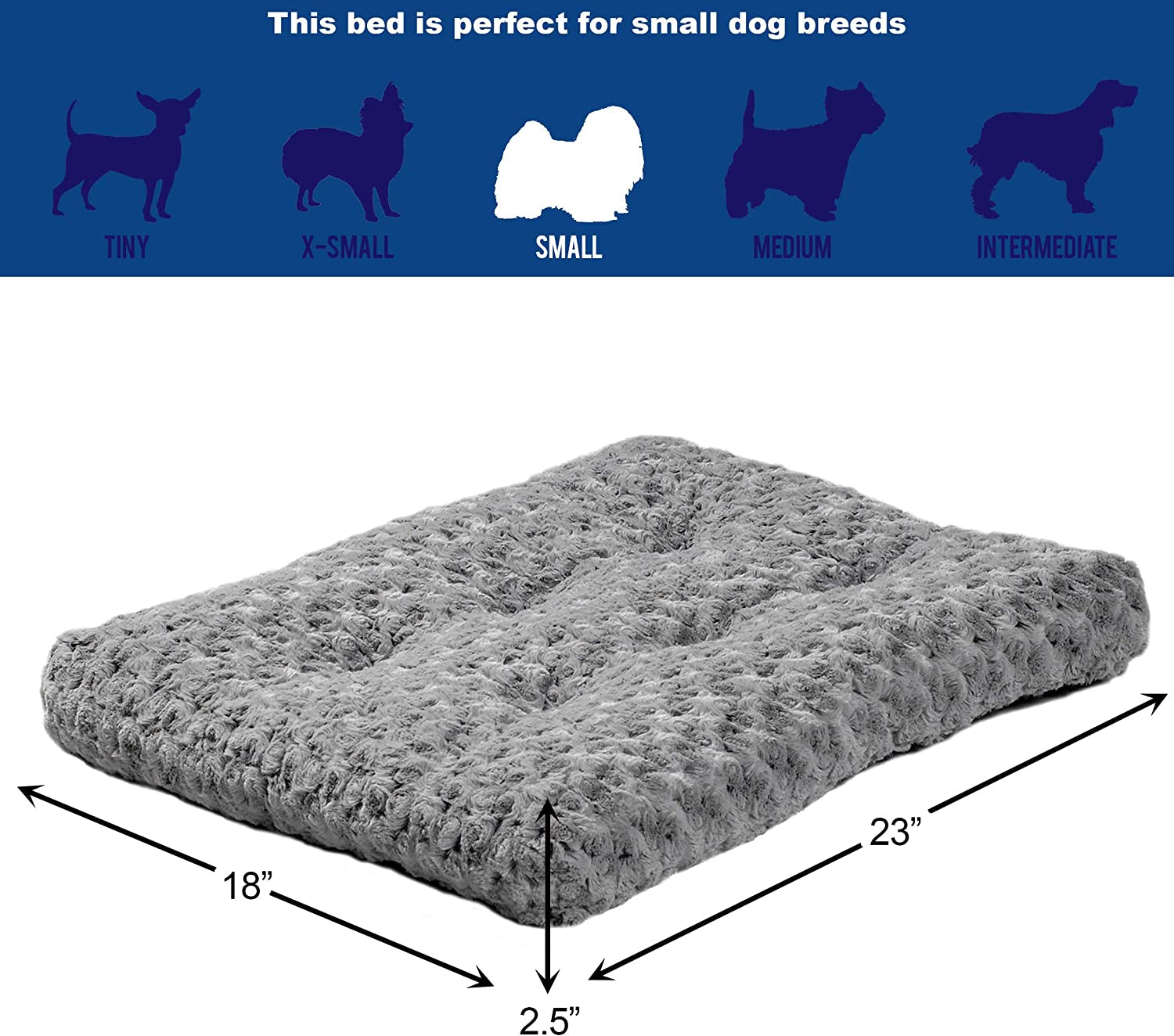 Small Quiettime Deluxe Gray Ombré Swirl Plush Pet Bed, Machine Washable, Non-Skid Bottom, Soft Crate Mat for 24-Inch Crates