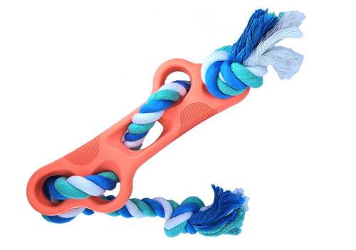 Rubber Bone Dog Chew Toy with Tug Rope - Coastal Paw & Co