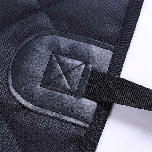 Close-up of black durable fabric leash attachment with reinforced stitching and strap from Coastal Paw & Co pet gear