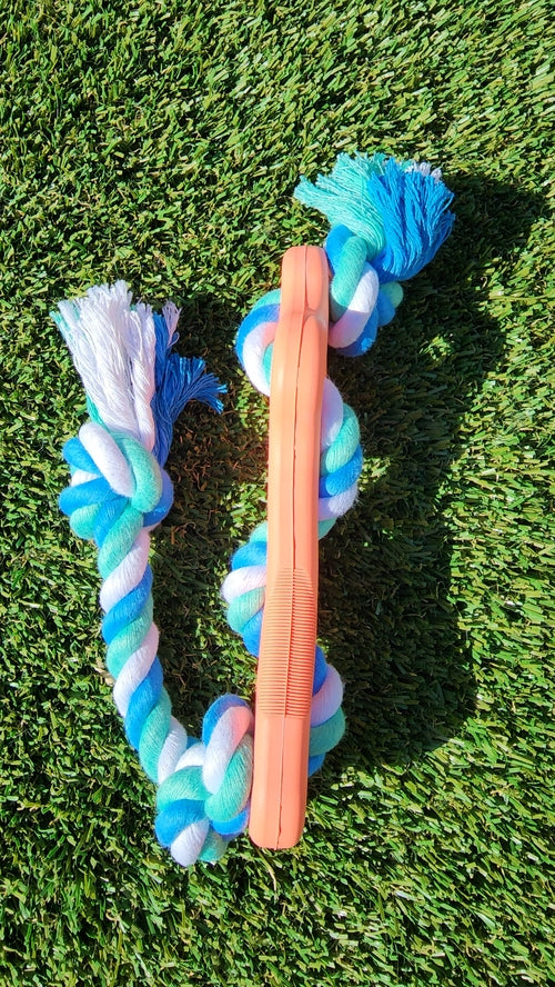 Rubber Bone Dog Chew Toy with Tug Rope - Coastal Paw & Co