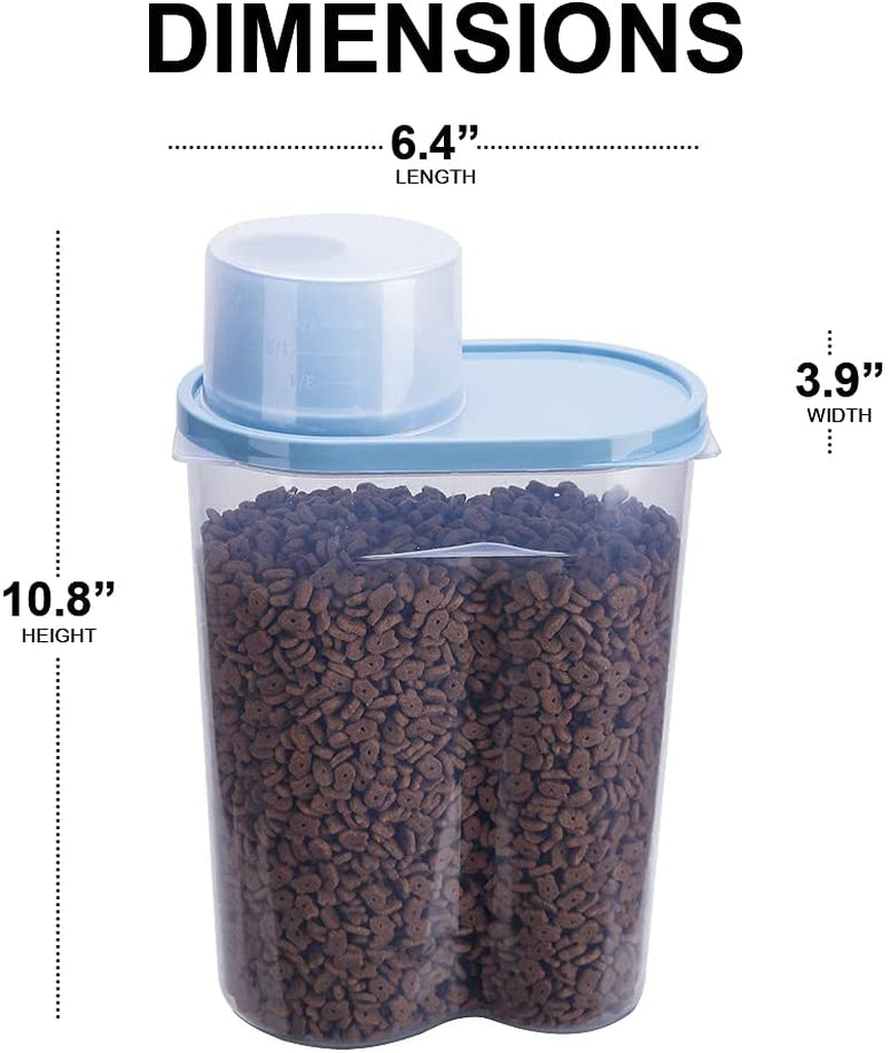 2 Pack 2Lb/2.5L Pet Food Storage Container with Measuring Cup, Can Covers and Bowl for Small Dog, Cat, Waterproof-Bpa Free